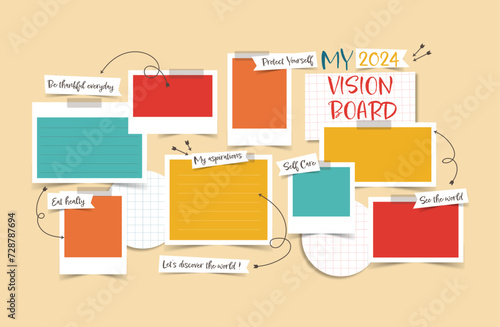 Vector photo collage template moodboard pictures grids vector illustration, vision board	