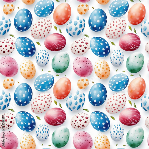 cute watercolor vivid easter eggs on white background. seamless pattern. tile