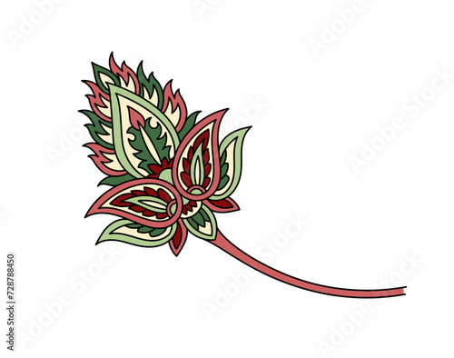 Paisley leaf linear. Pattern and ornament. Aesthetics and elegance. Sticker for social networks and messengers. Traditional ornament. Outline flat vector illustration isolated on white background