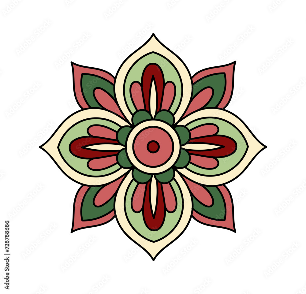 Paisley leaf linear. Pattern and ornament. Aesthetics and elegance. Red and green flower. Traditional ornament. Poster or banner. Outline flat vector illustration isolated on white background Paisley leaf linear. Pattern and ornament. Aesthetics and elegance. Red and green flower. Traditional ornament. Poster or banner. Outline flat vector illustration isolated on white background