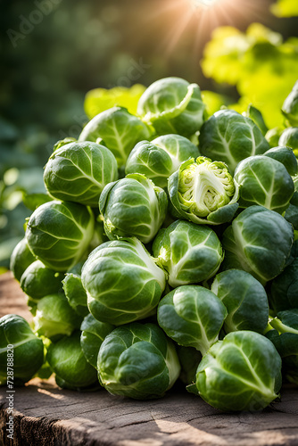 Brussels sprouts harvest in the garden