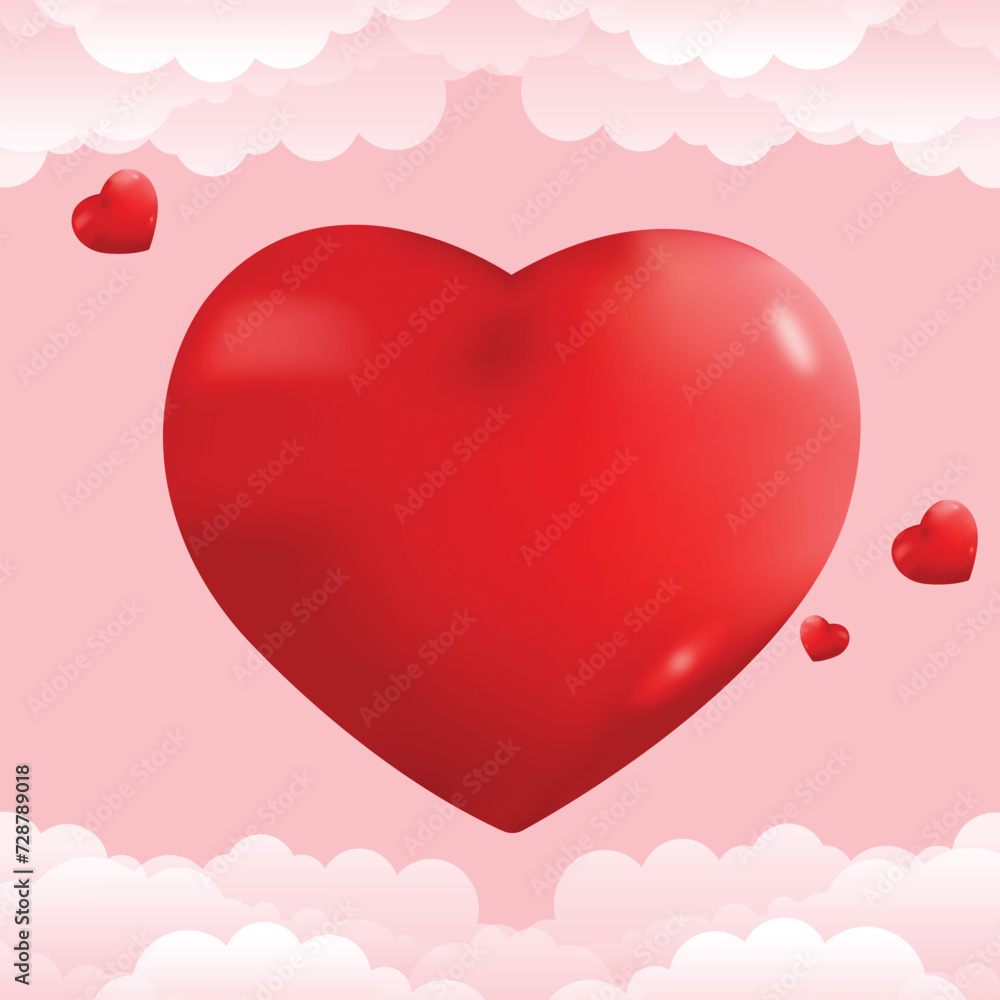 3D heart with clouds vector illustration