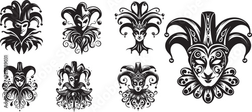 set Jester profile. Simple illustration black and white vector,  Jester fools hats 