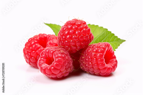 Fresh raspberry fruits in front of white background
