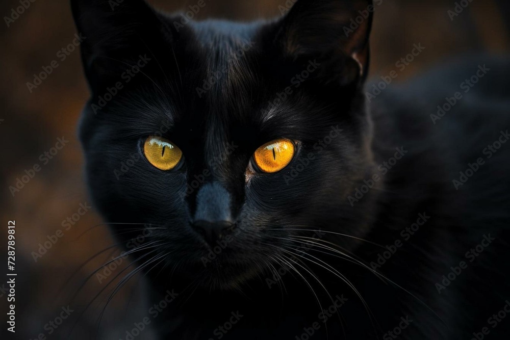Dark feline with amber gaze. Generative AI