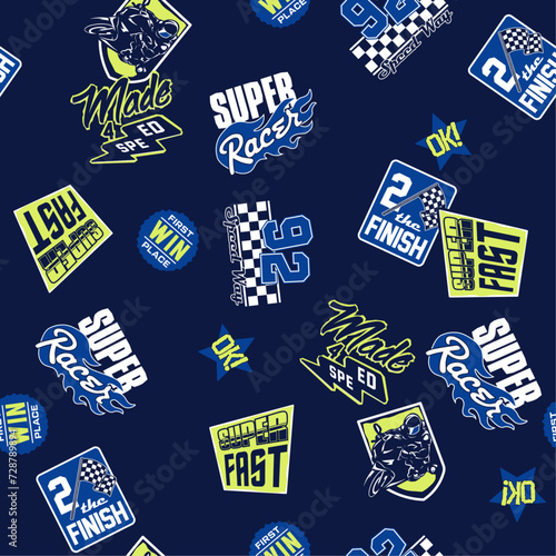 Kid speed motor racing team cute vector badge label embroidery collection.