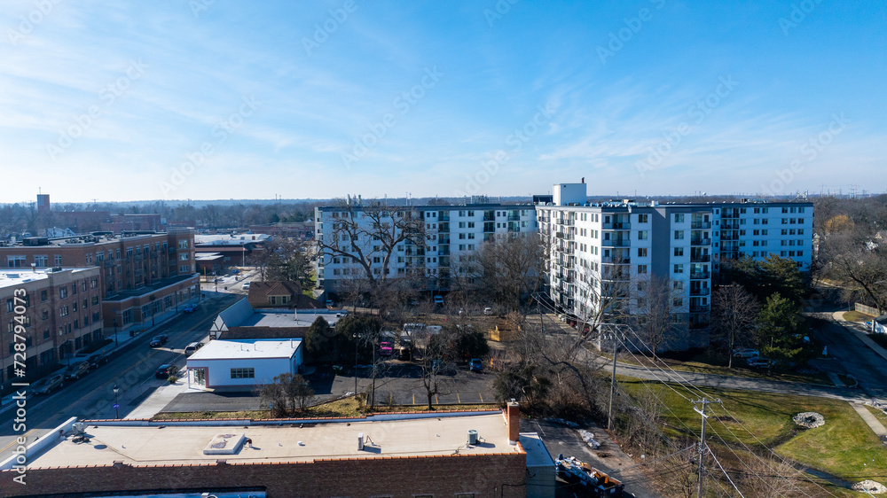 Fototapeta premium Drone view of downtown Lombard