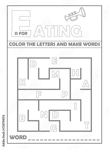 Maze Alphabet worksheet For kids vector