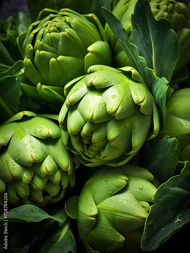 Close up background with fresh ripe artichokes Close up background with fresh ripe artichokes