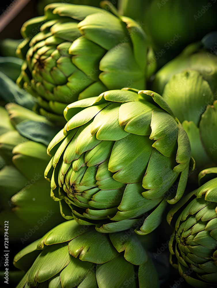 Close up background with fresh ripe artichokes Close up background with fresh ripe artichokes