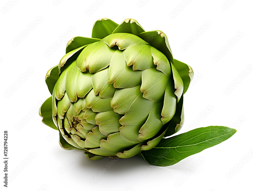 Fototapeta premium Green ripe artichoke on white background 