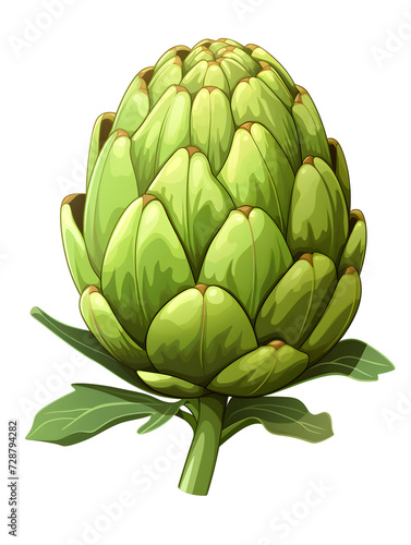 Illustration of a ripe green artichoke on white background 