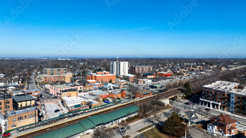 Drone view of downtown Lombard