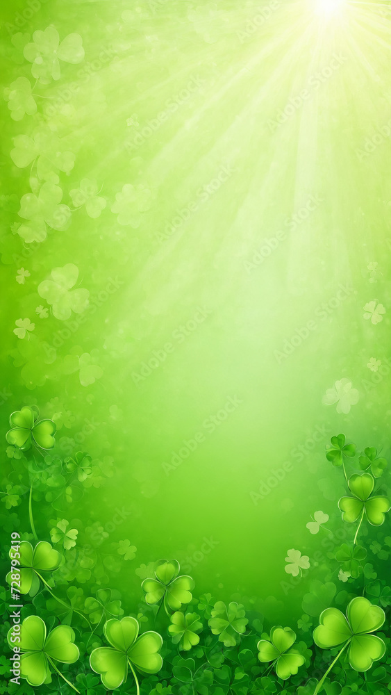 Green Saint Patrick’s Day background with clovers and shamrock, copy space, white space, Saint Patrick’s Day template with copy space, design, pattern, model Green Saint Patrick’s Day background with clovers and shamrock, copy space, white space, Saint Patrick’s Day template with copy space, design, pattern, model