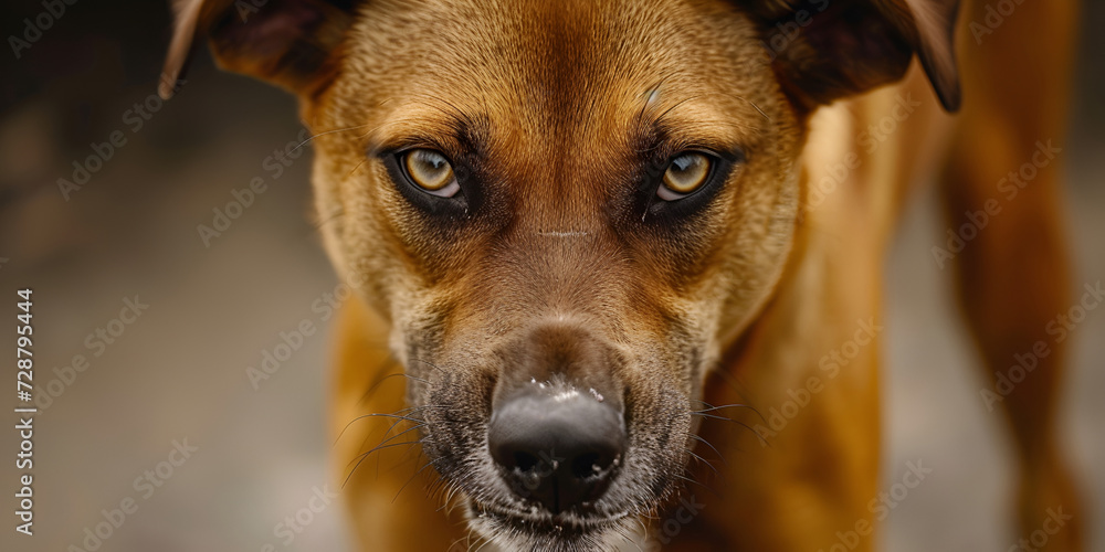 Angry brown dog suffering from rabies stares intently at the camera Angry brown dog suffering from rabies stares intently at the camera