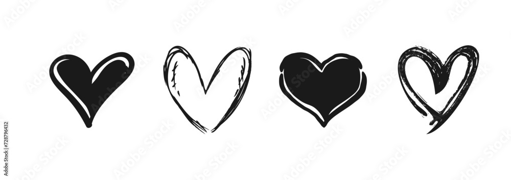 Heart doodles. Hand drawn hearts. Love symbol sketched. Heart doodles. Hand drawn hearts. Love symbol sketched.