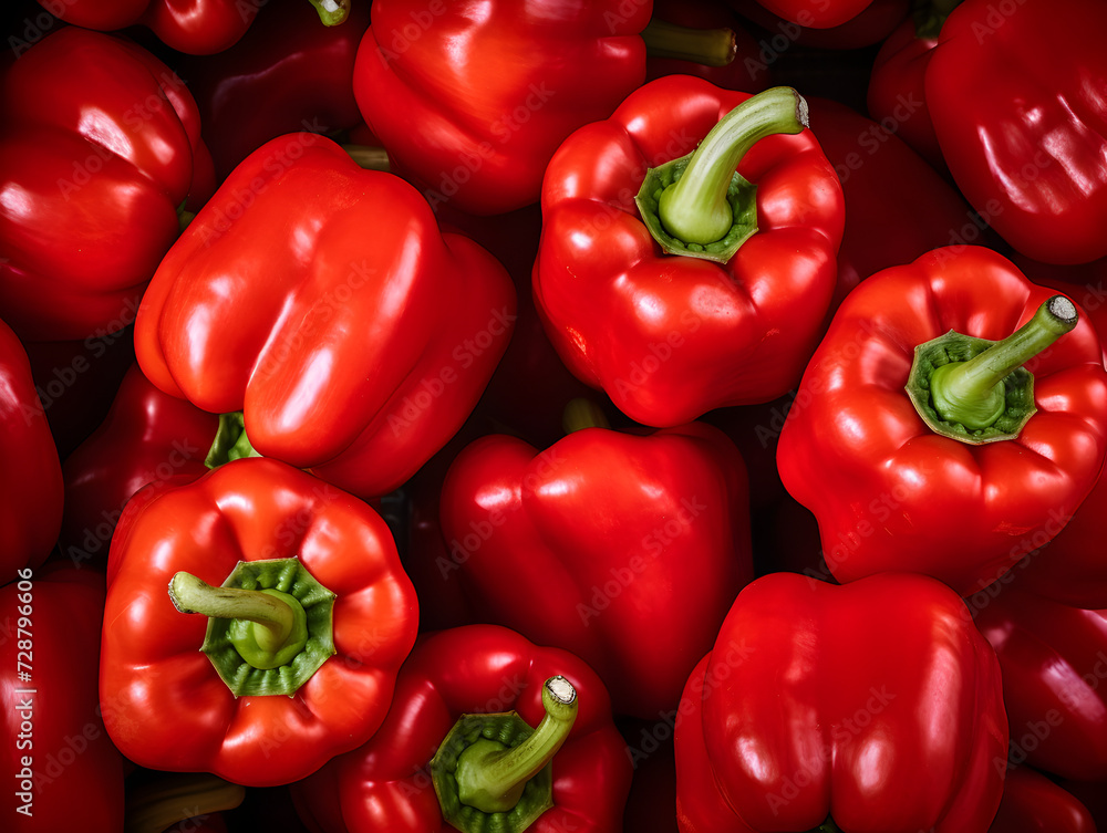 Top view background with ripe red bell peppers Top view background with ripe red bell peppers