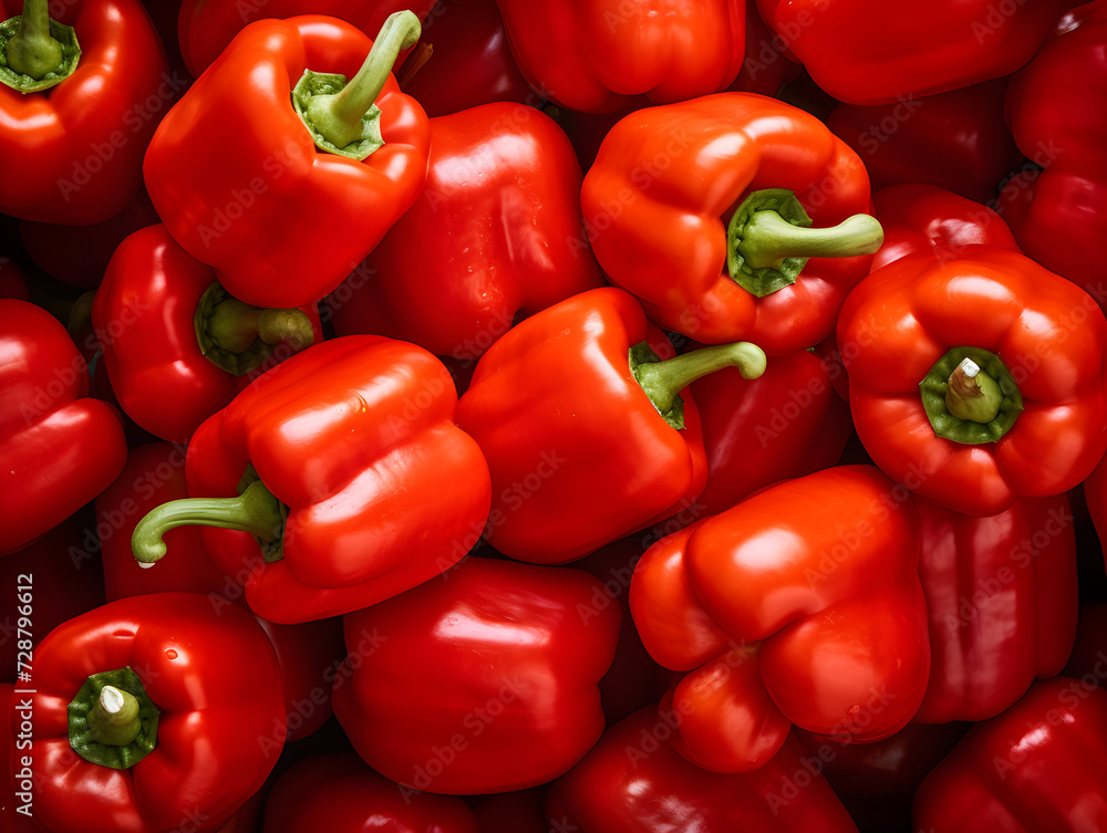 Top view background with ripe red bell peppers Top view background with ripe red bell peppers