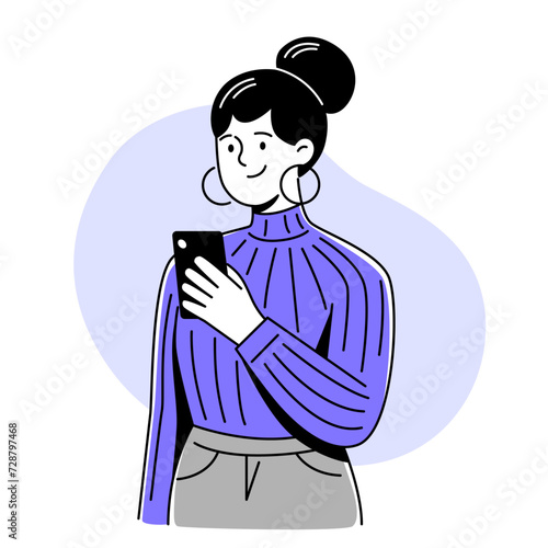 illustration of woman character with phone