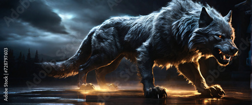 a bewitching werewolf with an enchanting sheen becomes the focal point of a haunting long exposure photograph. The subject of this captivating image is a werewolf, portrayed as lustrous and radiant