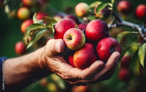 senior hands lovingly hold red apples at home.