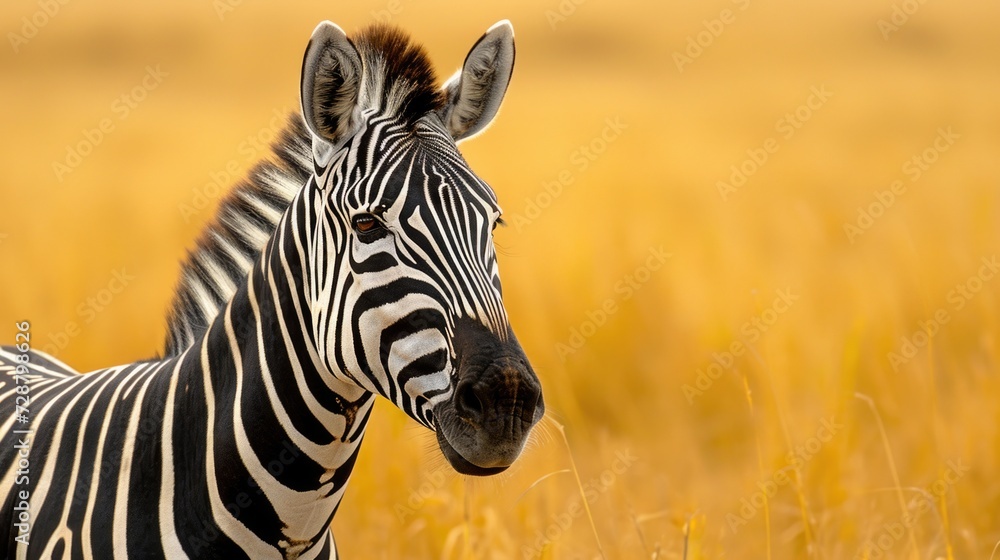 Fototapeta premium Zebra Portrait Close-Up: Black and White Stripes with Expressive Eye