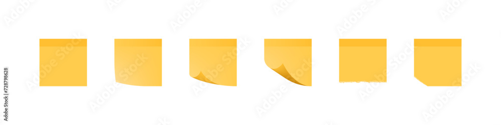 Sticker note with curls set. Yellow paper notes vector illustration. Sticker note with curls set. Yellow paper notes vector illustration.