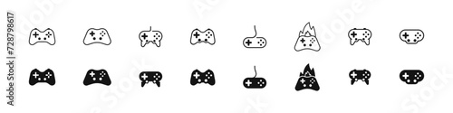 Gamepad vector outline and flat icons. Game controller device icon set.