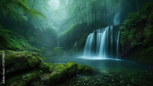 Panoramic beautiful deep forest waterfall © buraratn