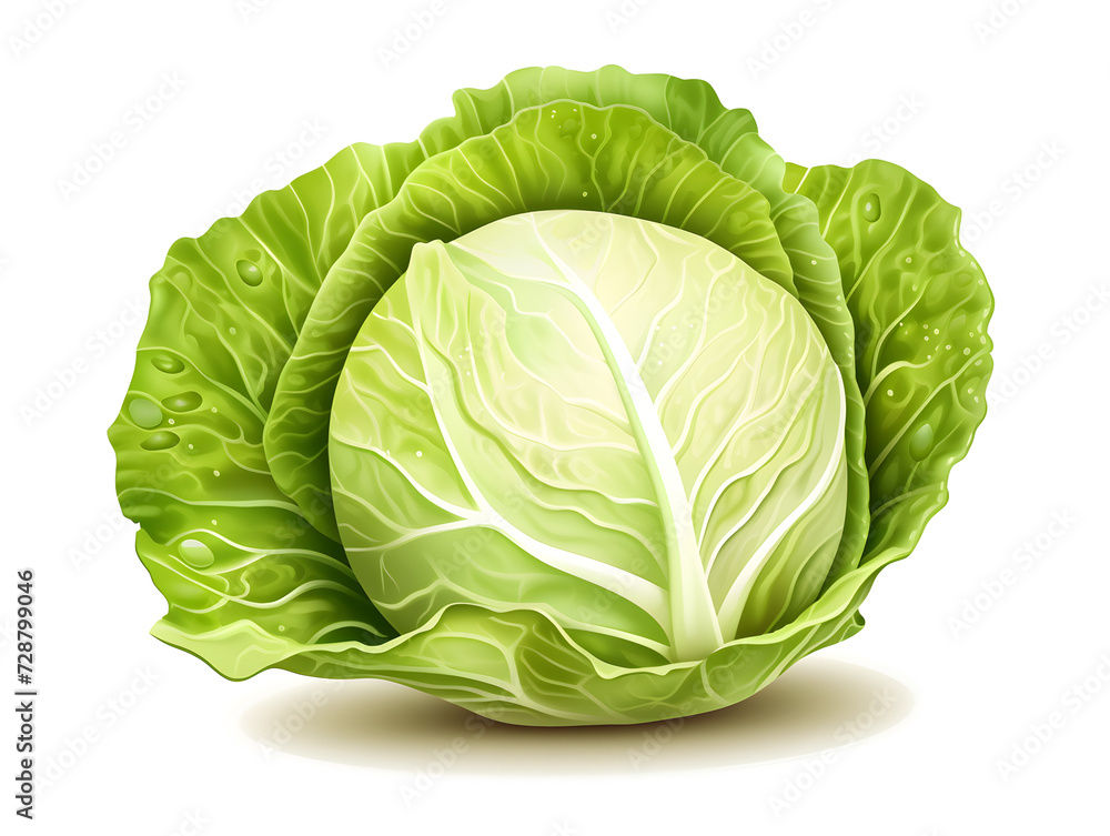 Fototapeta premium Illustration of green cabbage on white background 