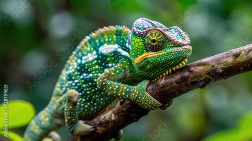 Camouflaged Chameleon Against Soft Bokeh: A Tapestry of Scales in a Dense Habitat