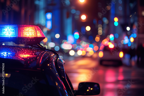 police car by night, AI generated
