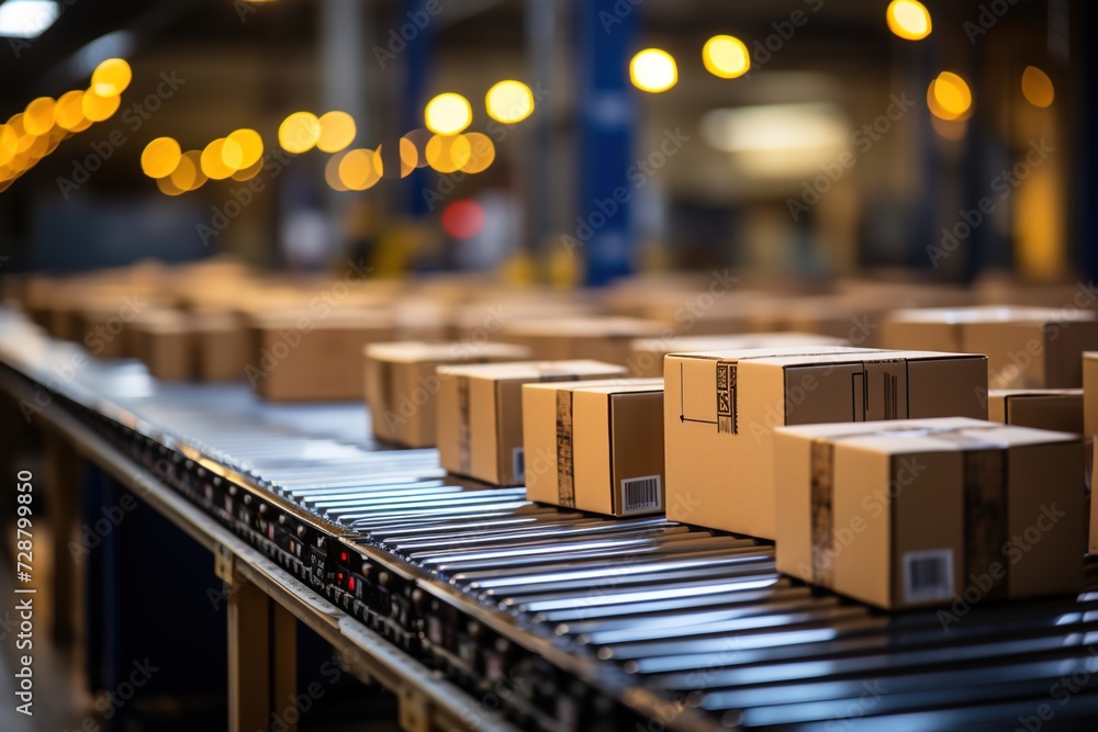 conveyor belt in warehouse moving boxes conveyor belt in warehouse moving boxes