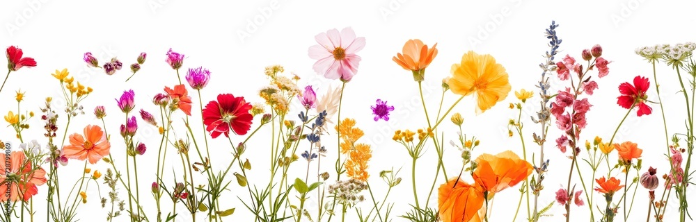 dried pressed flowers on white background