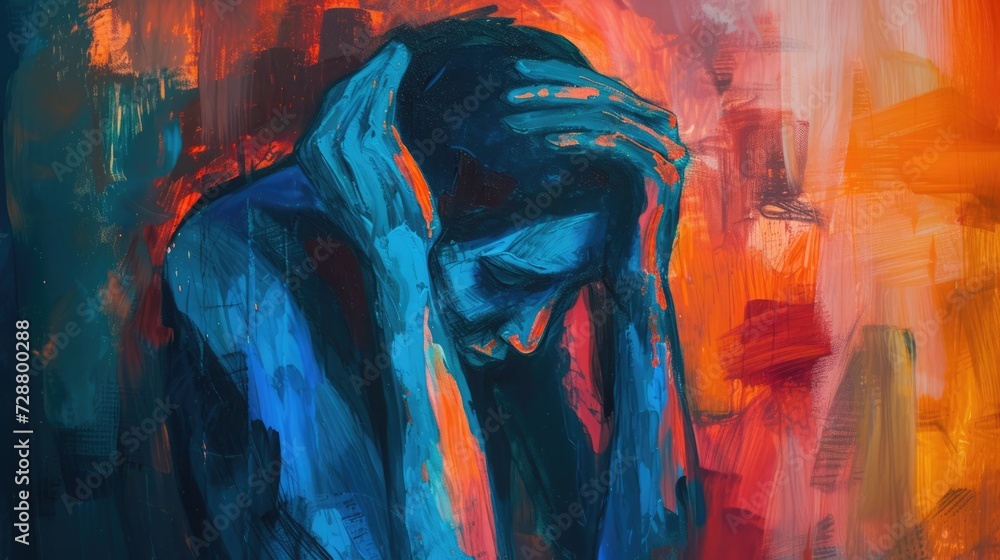 abstract art of depressed peron, concept of depression, and social anxiety - obrazy, fototapety, plakaty 