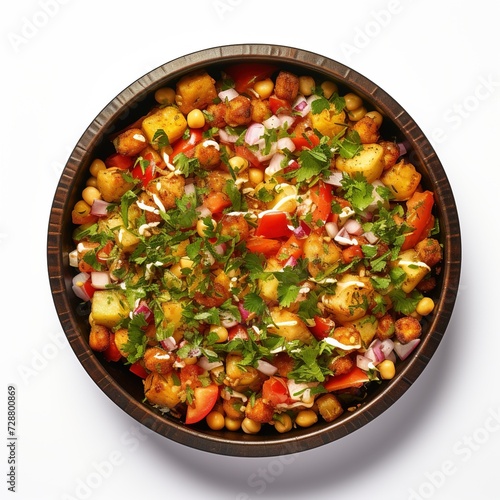Chaat on a pot top view isolated on a white background