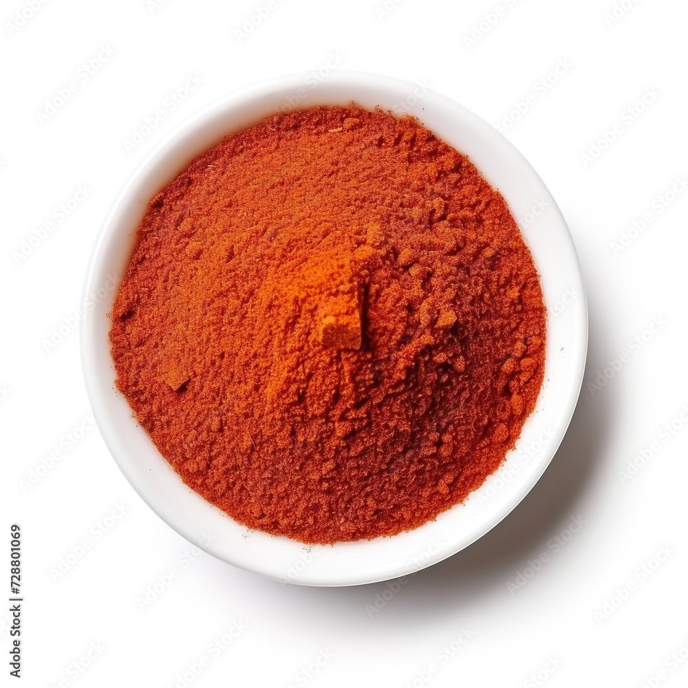 Chili powder on a bowl isolated on a white background Chili powder on a bowl isolated on a white background