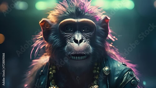 	
cute monkey in punk rock style. Created with Generative AI. photo