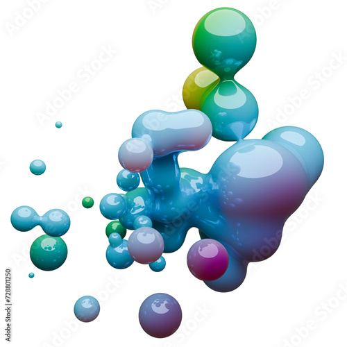 3d illustration, modern glossy metaballs with colorful gradient material. Abstract figures with the effect of liquid plastic. Minimalist design, liquid plastic, liquid glossy metal.