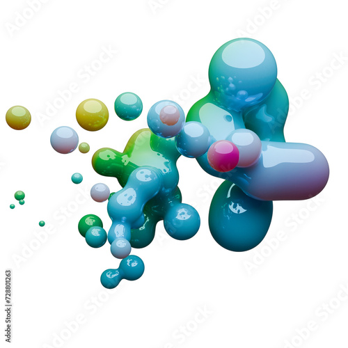 3d illustration, modern glossy metaballs with colorful gradient material. Abstract figures with the effect of liquid plastic. Minimalist design, liquid plastic, liquid glossy metal.