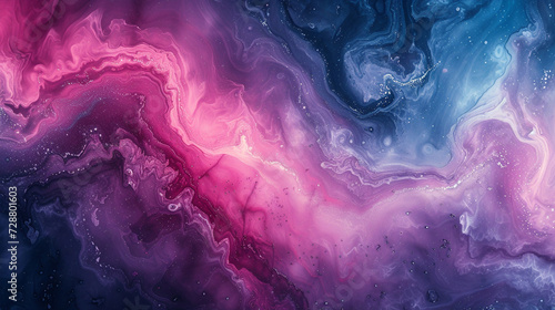 A marble slab with an abstract painting in shades of pink, purple, and blue, resembling a galaxy. 