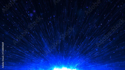 Fototapeta Naklejka Na Ścianę i Meble -  Abstract blue LED background with rays and motion dots. Abstract explosions with light rays and glowing particles. Animation of a geometric design element. 4K