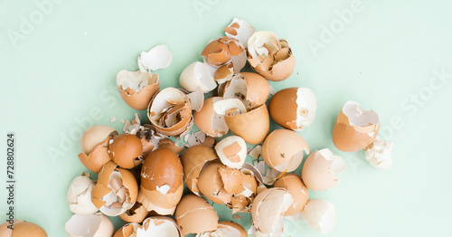 Top view of egg shells being dried, eggs shells gathered for zero waste and a sustainable lifestyle