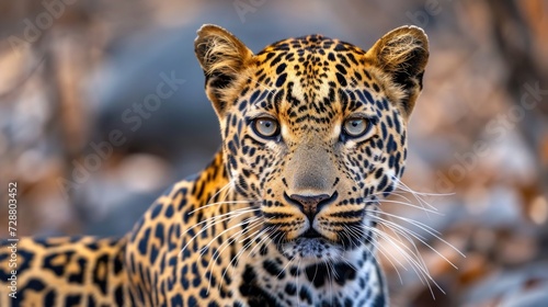 Leopard s Watchful Eyes  A Detailed Portrait of an Indian Leopard  Whiskers and Spots Against Its Natural Rocky Habitat.