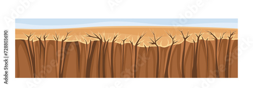 Under earth layer concept. Ground and soil, land. Archeology and paleontology. Dry prehistoric lawn. Poster or banner. Cartoon flat vector illustration isolated on white background