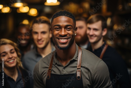 Kitchen Command: With Poise and Authority, the Black Chef Stands Before His Team, Ready to Guide and Mentor in the Art of Cooking
