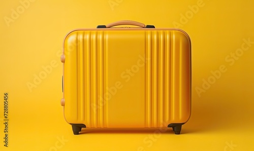 A yellow suitcase on a yellow background.