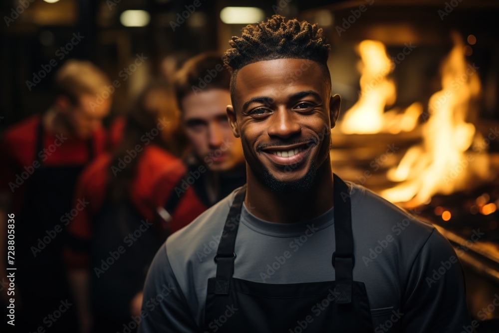 Team Inspiration: The Black Chef Stands Before His Team, Igniting Their Passion for Cooking and Nurturing a Culture of Excellence Team Inspiration: The Black Chef Stands Before His Team, Igniting Their Passion for Cooking and Nurturing a Culture of Excellence