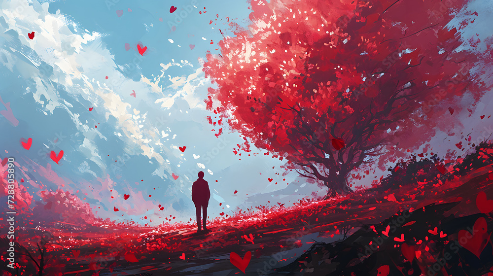 Love Concept Art with Heart-Shaped Leaves.