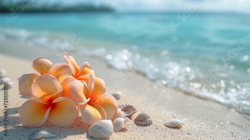  flowers and shells on the seashore